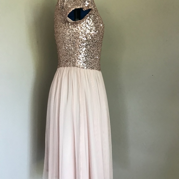 Marina Pink Rose Gold Sequin Dress Tulle Skirt Size 10 Party Holiday - Picture 3 of 8